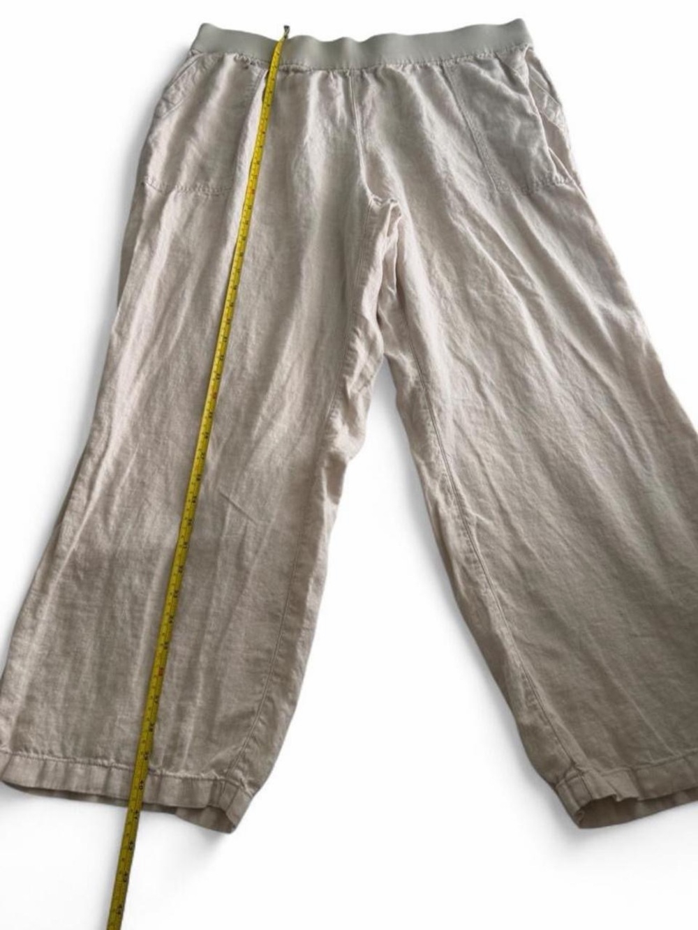 Lands End Plus Size 20 Linen Wide Leg Pants Beige Pull On Pockets Coastal Resort - Picture 5 of 9